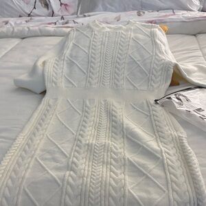 SHEIN White Cable Knit Long Sleeve Dress